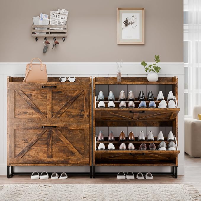MU Shoe Storage Cabinet with 2 Flip Drawers, Freestanding Shoe Rack Cabinet - Image 6