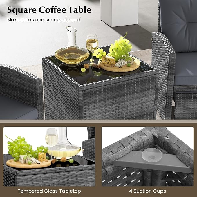 Tangkula 5 Pieces Patio Conversation Set, PE Wicker Rattan Outdoor Furniture Set - Image 5