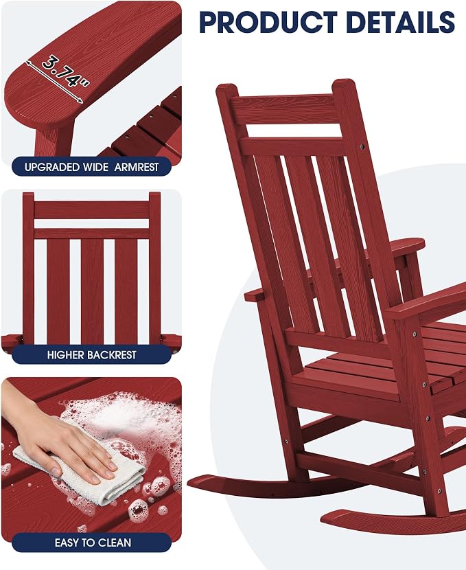KINGYES Oversized Outdoor Rocking Chair, All-Weather Patio Rocking Chairs - Image 8