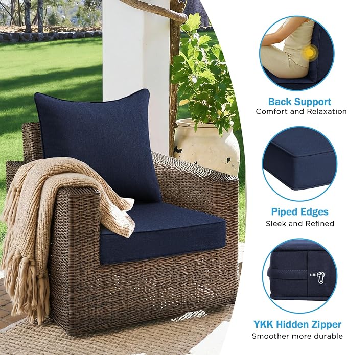 Sunbrella Outdoor Deep Seat & Back Cushion Set, 24 x 24 Inch Water Repellent - Image 6