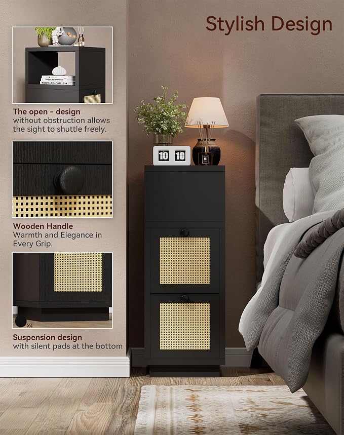 YMYNY Rattan Nightstands Set of 2, Boho Bedside Table - Image 5