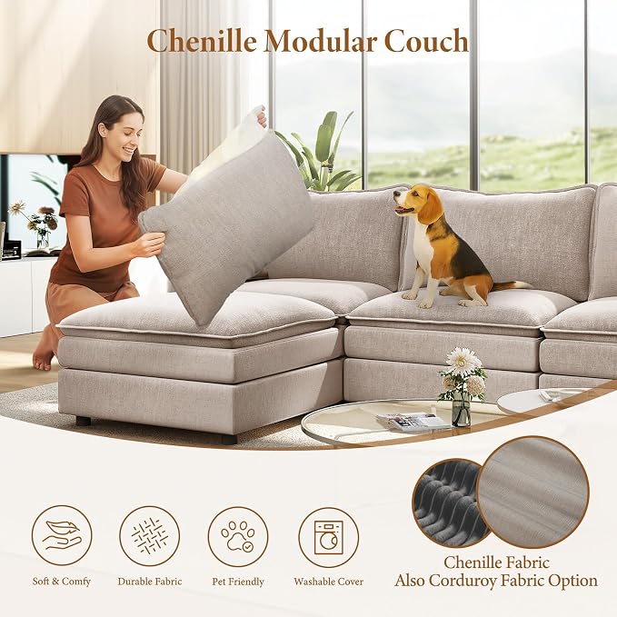 Vesgantti 142" U Shaped Sectional Couch, Comfy Cloud Modular Sectional Sofa - Image 6