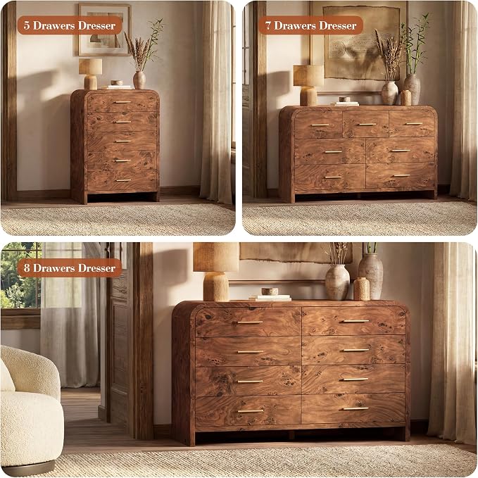 Curved 8-Drawer Dresser for Bedroom, 53.82" Wide Modern Chest of Drawers - Image 9
