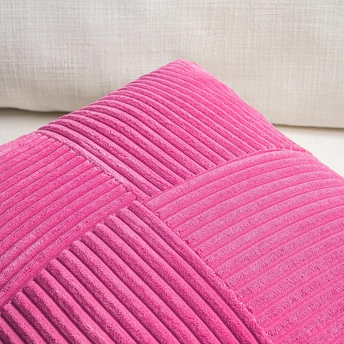 Fancy Homi 2 Packs Hot Pink Decorative Throw Pillow Covers 22x22 Inch - Image 3