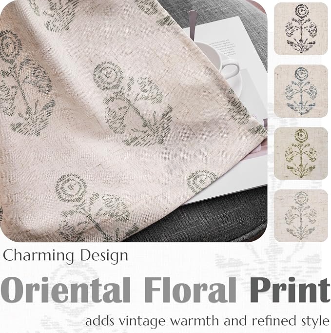 jinchan Linen Floral Curtains for Living Room 63 Inch Length Gray Flower - Image 5