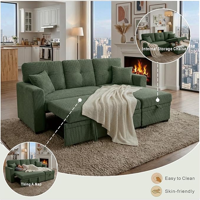 L Shaped Sectional Couch with Storage and Pull Out Bed, 3 Seater Sleeper Sofas - Image 7