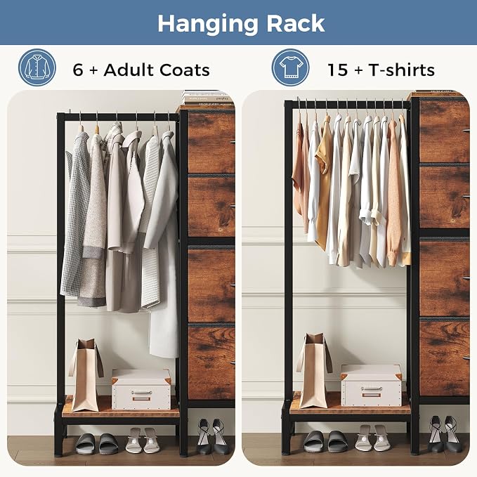 DUMOS Dresser with Hanging Rack, 4-in-1 Fabric Dresser - Image 6