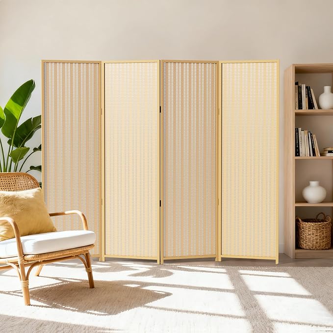 4 Panel Room Divider and Extra Wide Folding Privacy Screen, Bamboo Room Divider - Image 8