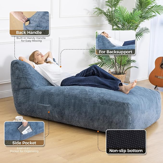 Giant Bean Bag Chair for Adults, Big Faux Fur Plush Bean Bag Lounger, Large - Image 3
