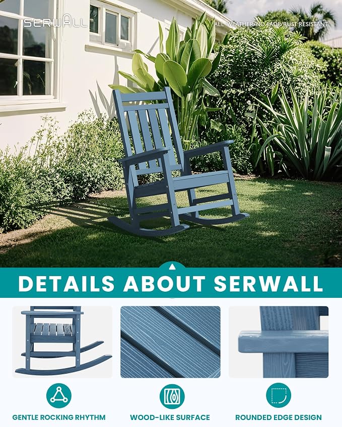 SERWALL Outdoor Rocking Chair Set of 4, HDPE Rocking Chair - Image 4