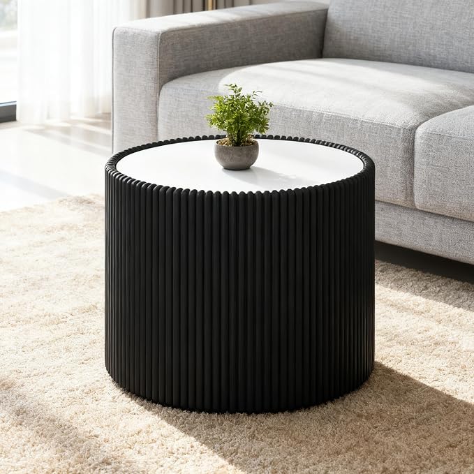 SSLine Round Drum Coffee Table Modern Sintered Stone Top Side End Table in - Image 8