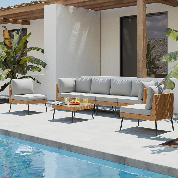 Aoxun Patio Furniture Set, 7 Piece Outdoor Sectional Sofas - Image 2