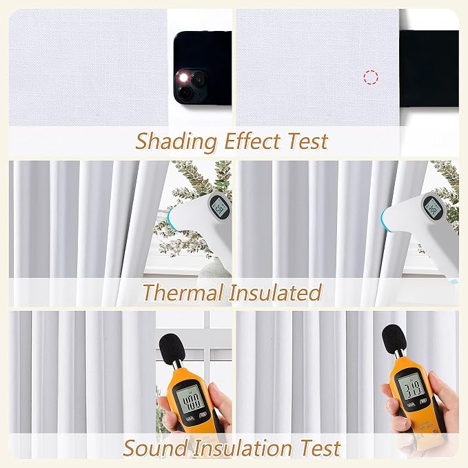 Guken White 100% Blackout Linen Curtains 52 Inch Wide by 140 Inch - Image 5