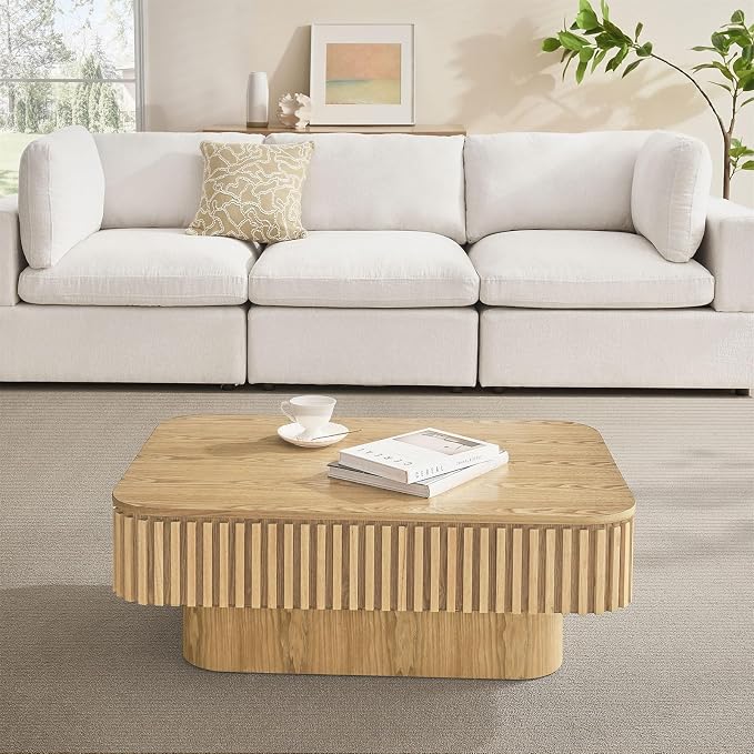 Lift Top Coffee Table for Living Room, Rectangle Handmade Solid Wood Strips - Image 2