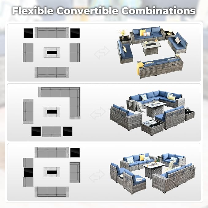 ovios 13 Pieces Patio Furniture Set, Outdoor Wicker Sectional Sofa - Image 2