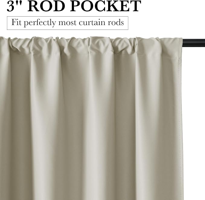 RYB HOME Bedroom Blackout Curtains 63 inches Long, 100% Blackout Thermal - Image 2