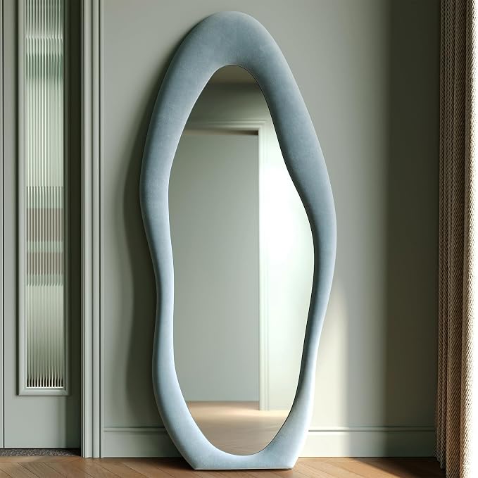 Honyee Full Length Mirror, Flannel Wrapped Wooden Frame Full Body Mirror - Image 2