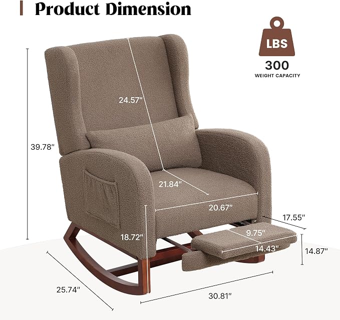 HCHAIRH Rocking Chair with Foot Rest, Teddy Wingback Nursery Rocking Chairs - Image 2