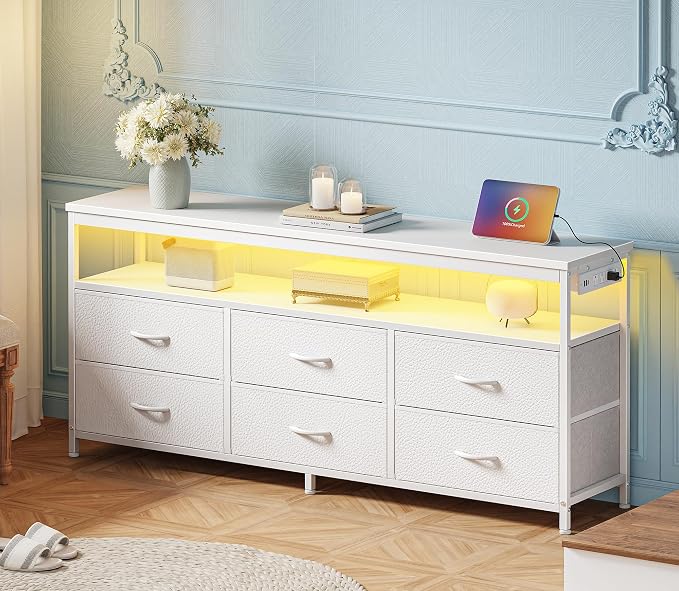 Huuger LED TV Stand for Bedroom, 55 Inch Fabric Dresser - Image 3