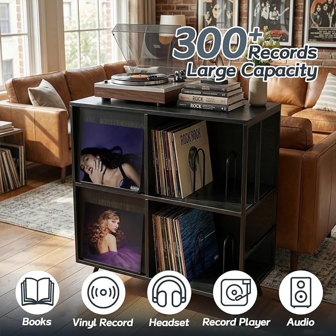 Faesun 3 Tier Flip Top Record Player Stand, Vinyl Record Storage Holds up to - Image 4