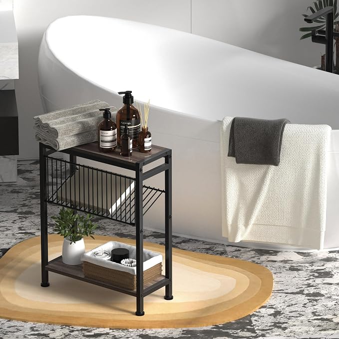 Small Side Table Set of 2 for Small Space, 3-Tier Narrow End Tablewith Magazine - Image 9