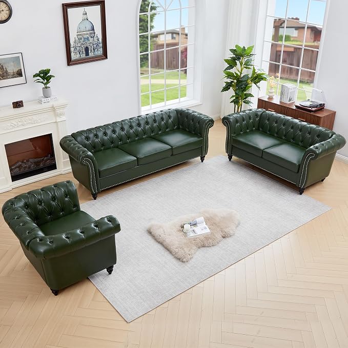 QHITTY 3 Piece Living Room Set, Sectional Chesterfield Sofa Chair Contemporary by QHITTYFurnitureLife