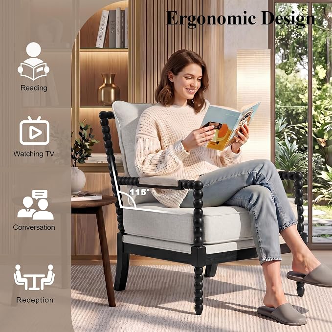 DUHOME Linen Fabric Spindle Accent Chair - Image 6