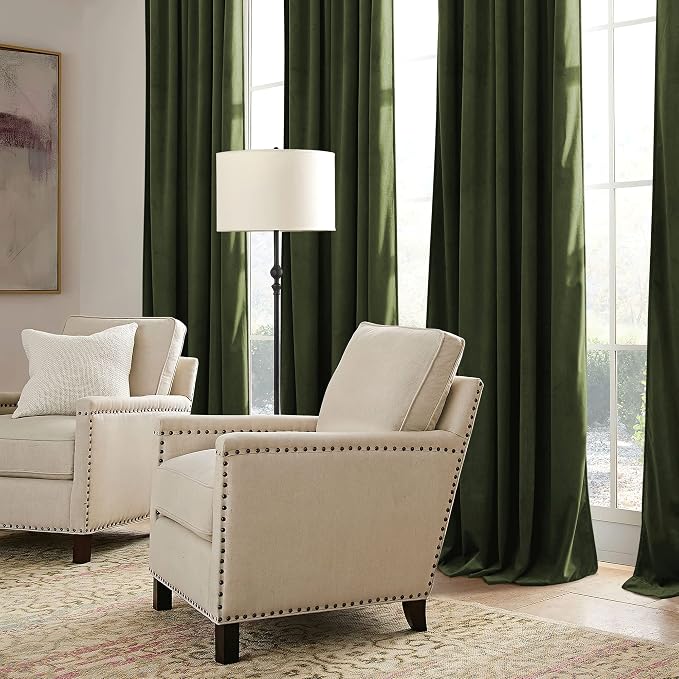 RYB HOME Olive Green Velvet Curtains - Image 7