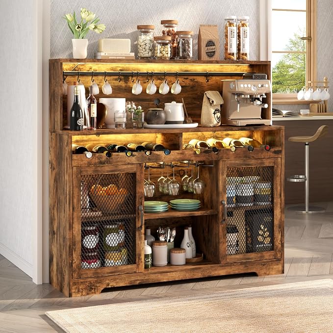 Loomie Wine Bar Cabinet with LED Light, Liquor Cabinet with Glass Holder - Image 3