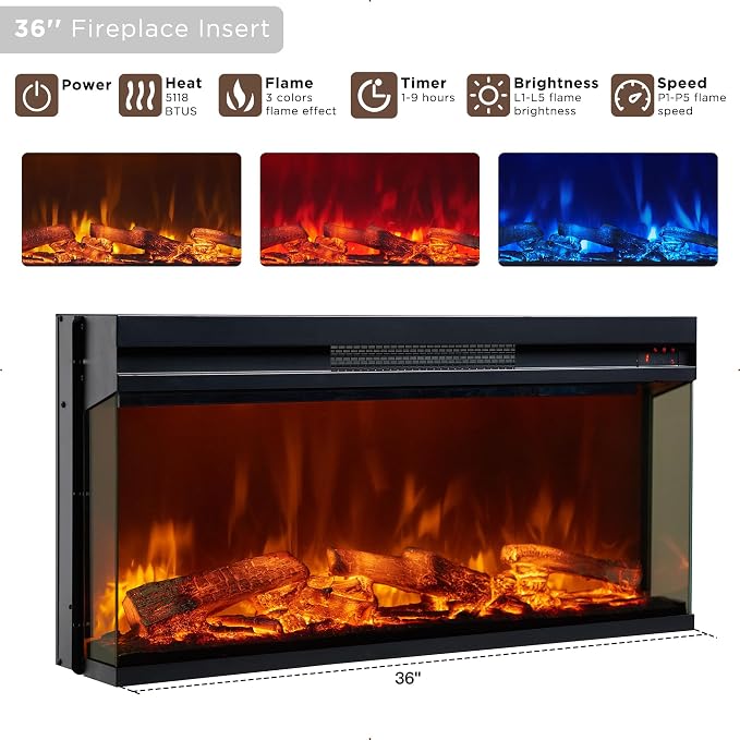 OKD 3-Sided Glass Farmhouse Fireplace TV Stand - Image 2