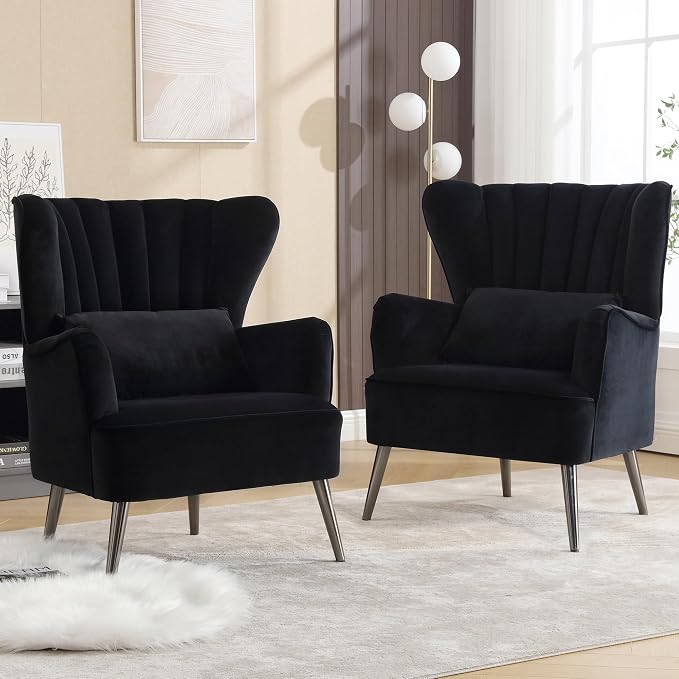 Modern Accent Chairs Set of 2, Comfy Wingback Armchair by YUUIJOAA