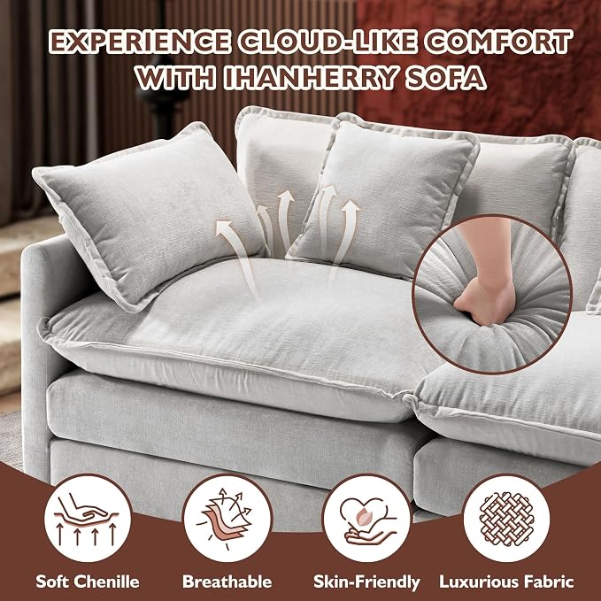 Ihanherry 146" U-Shaped Modern Sofa Modular Sectional Cloud Couch - Image 5