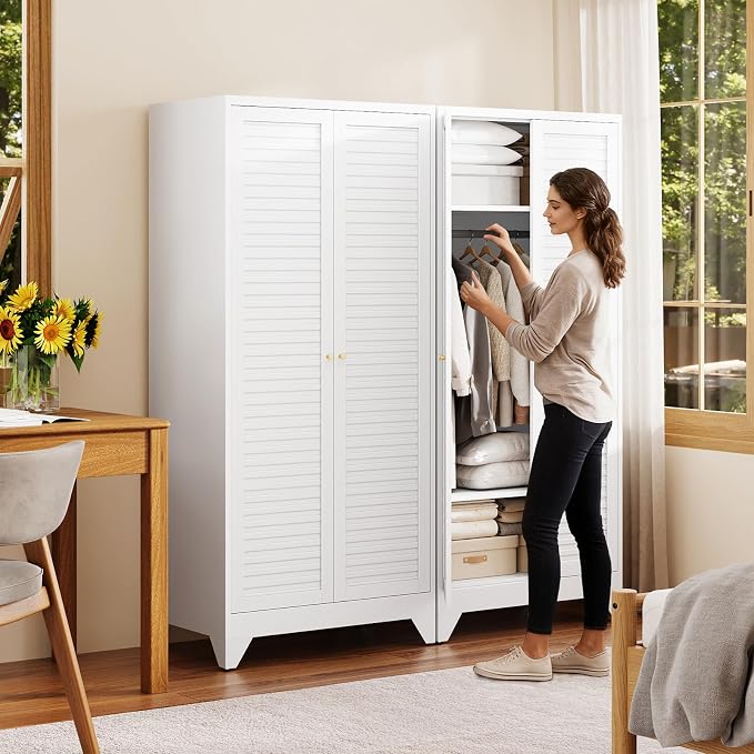 Letaya Armoire Wardrobe Closet, Hanging Rod Clothing Storage Cabinets - Image 2