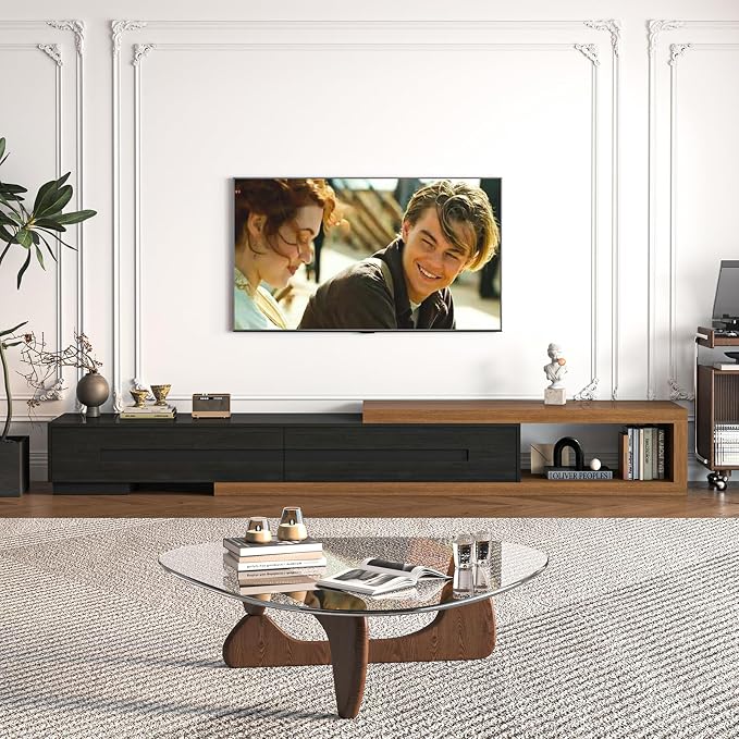 Extendable TV Stand with 2 Drawers, Long Reversible Entertainment Center with - Image 6