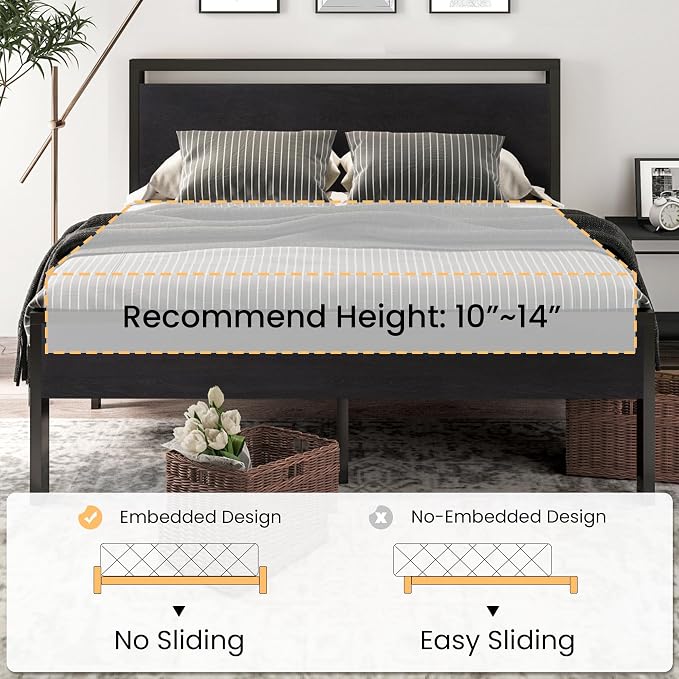 SHA CERLIN 14 Inch Queen Size Metal Platform Bed Frame - Image 7