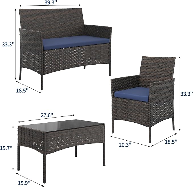 4-Piece Outdoor Furniture Set, PE Rattan Wicker Chairs - Image 2