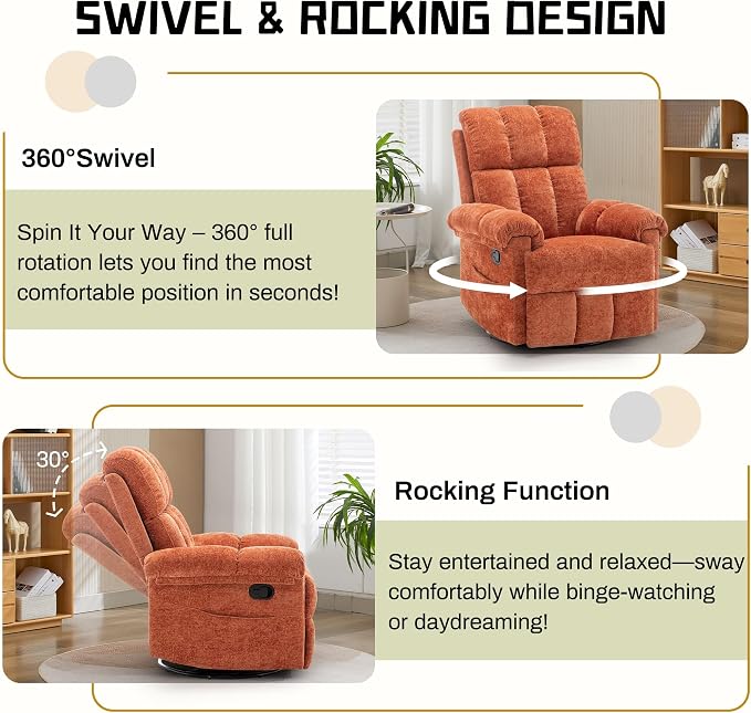 Korser Recliner Chair, Swivel Rocker Recliner Chair - Image 3