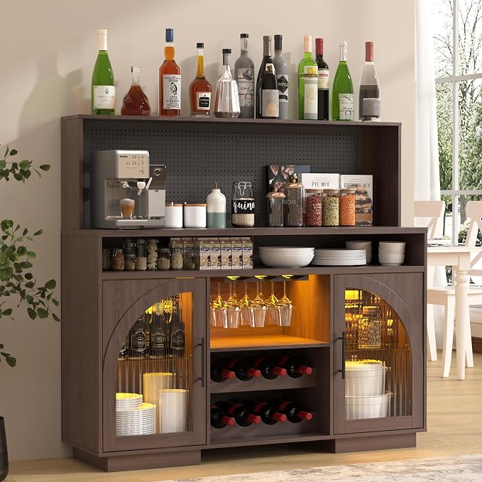 54" Coffee Bar Cabinet with Pegboard, Baskets & Movable Charging Station by SOLACEFURNITURE