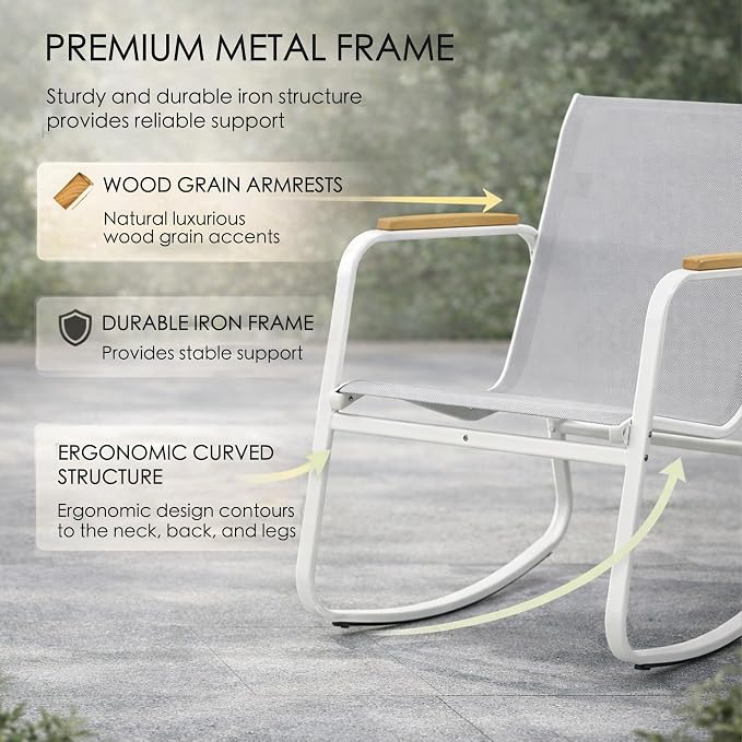 Kozyard 3-Piece Rocking Chair Set, Outdoor Rocking Textilene Bistro Set - Image 4