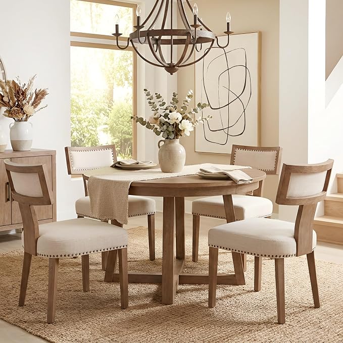 HNY Mid Century Modern Dining Chairs Set of 6, Farmhouse Linen Fabric - Image 7