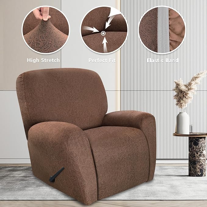 ANARACHON Recliner Chair Covers Leather Look, 4 Pieces Recliner Covers Non Slip - Image 5