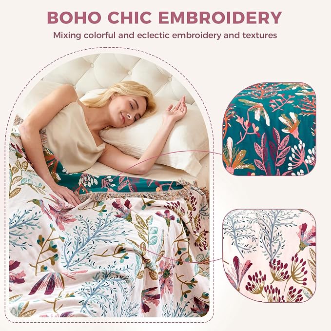 LUTBM Boho Throw Blanket for Bed Cotton Summer Blankets Bedroom Living Room - Image 3