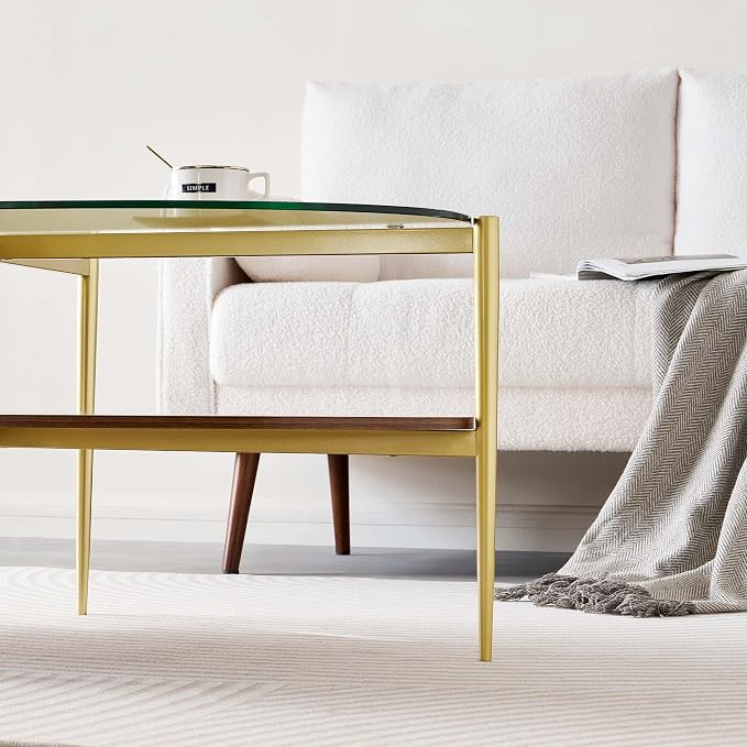LumFurn Oval Glass Coffee Table, Mid-Century Modern Design, L43 x W22 x H17 inch - Image 7