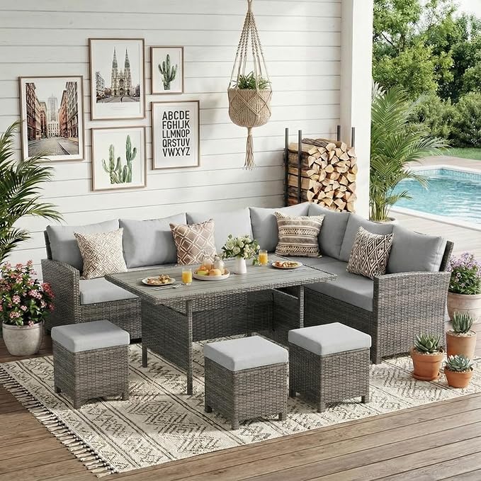 Wisteria Lane 7 Piece Patio Furniture Set, High Curved Back Wicker Outdoor by WisteriaLane
