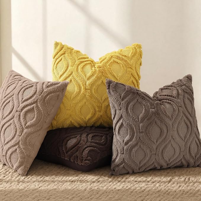 decorUhome Throw Pillow Covers 18x18 Inch Set of 2, Soft Plush Faux Wool Brown - Image 5