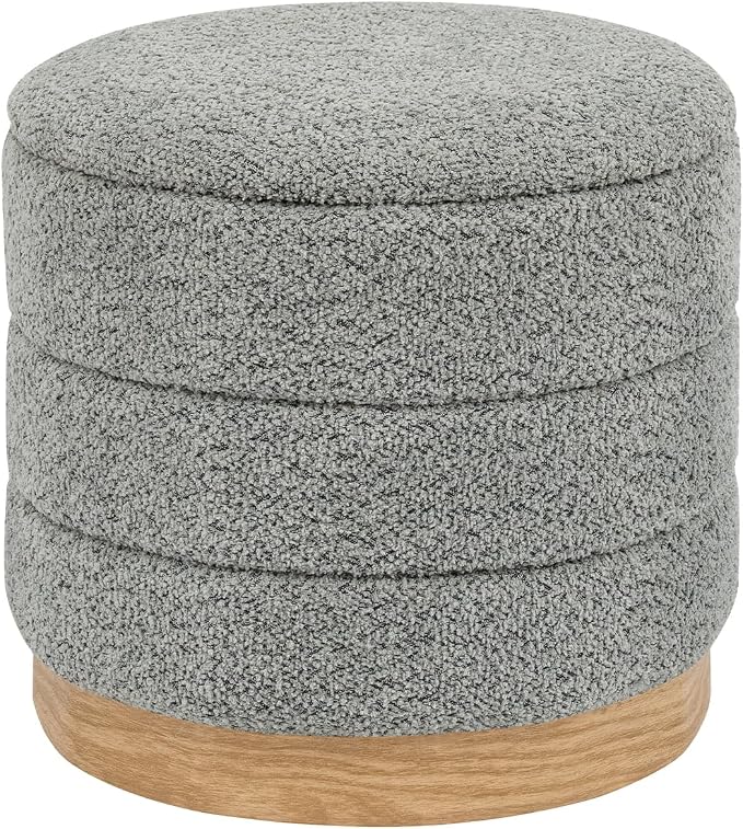 Round Storage Ottoman with Reversible Tray Lid, Folding Chenille Fabric by ZOLANOful
