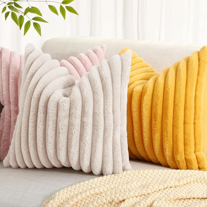 decorUhome Summer Cozy Faux Fur Throw Pillow Covers 20x20 Set of 2 Decorative - Image 5