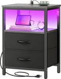 Huuger Night Stand with Charger Station and LED Lights, 2 Drawer Nightstand by Huuger