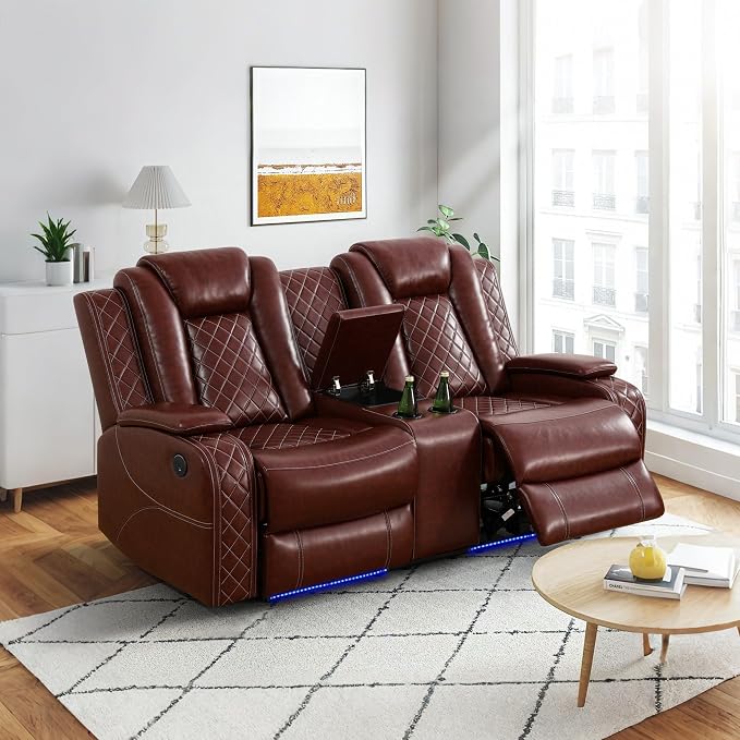 Power Recliner Sofa Set with LED Lights, Includes a Manual Recliner 1 Seat and - Image 4