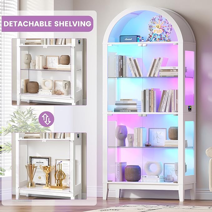 HNEBC 69" Display Case with RGB Lights, Arched 5-Tier Tempered Glass Display - Image 5